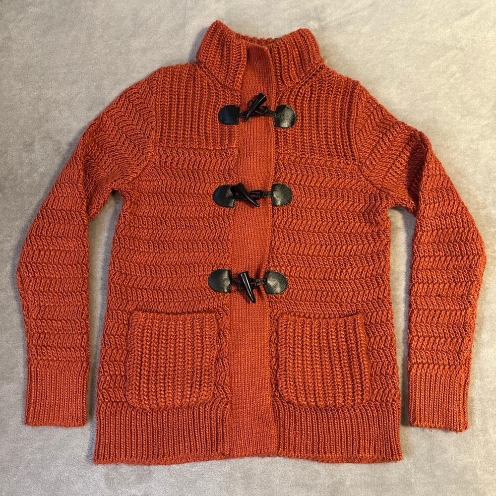 Cable Knit Sweater Women's Small Orange Zip-up WindRiver Fisherman Rory Taylor